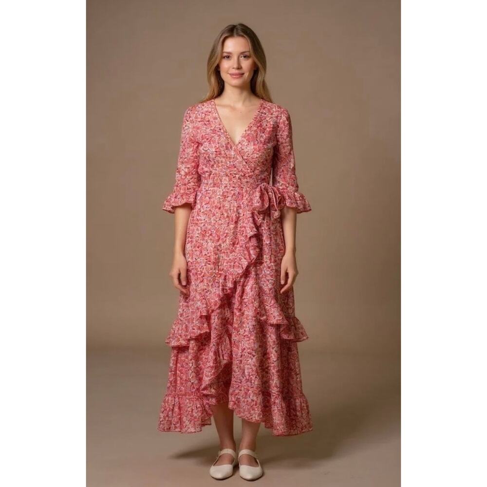 Banjanan Pink Floral Wrap Dress Sz. Small